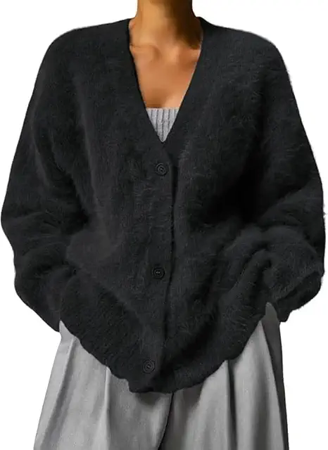 Gilet mohair pour femme - Pull léger col V - Cardigan décontracté