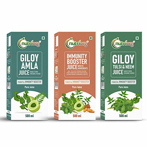 Image of nutriorg Immunity Booster Kit Pack (Giloy Amla Juice 500ml, Giloy Neem&Tulsi Juice 500ml & Immunity Booster Juice 500ml) Pack of 3