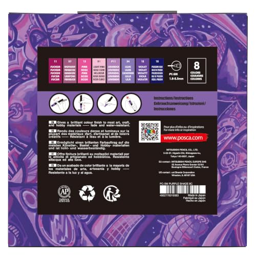 Image of POSCA PC-5M Water-Based Paint Markers, Medium Reversible Tip (1.8-2.5 mm), 8 Count Purple Shade Colors