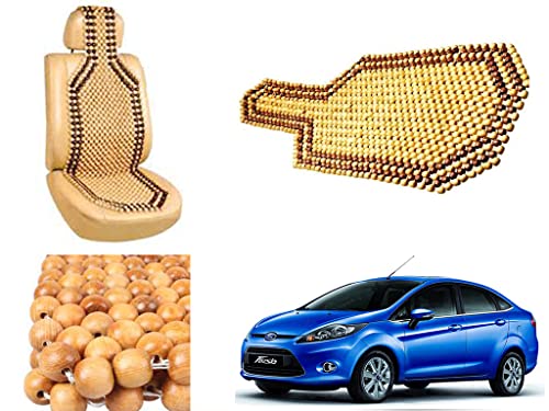 Image of Car Bead Seat Wooden Beads Cushion Cover Pad for Ford Fiesta New, Acupressure Sitting Seat Cover | Cream Color - Pack of 1