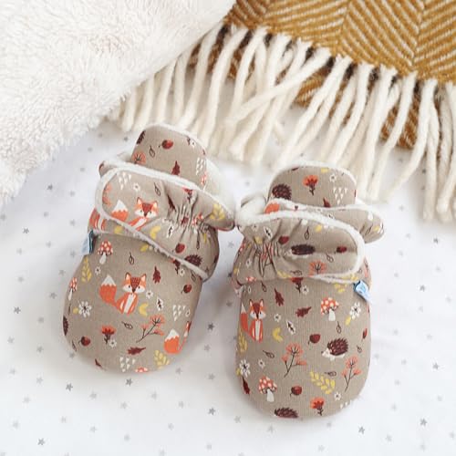 Dotty Fish Cotton Infant Booties. Barefoot Feel, Boys & Girls Baby Winter Slippers. Warm & Cosy Fleece Lining, Adjustable Fastening, Non-Slip, Soft Suede Sole, Unisex - 6 Designs 0-24 Months4