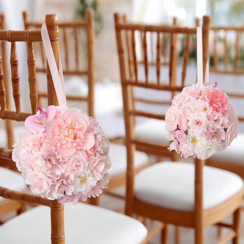 Sosation 2 Pcs Peony Silk Flowers Ball 7.9 Inch Wedding Banquet Hanging Ornaments Table Centerpiece Fake Artificial Floral Hand Weaving Crafts for Kissing Ball Decoration(Pink) by Sosation - Image 6