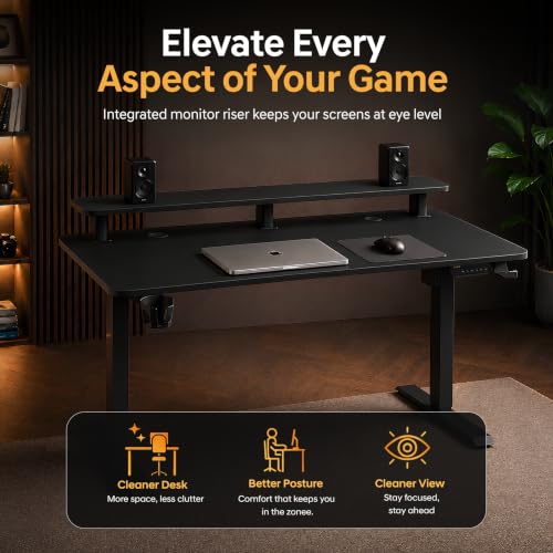 Image of DrLuxur Zenith Momentum Electric Standing Desk 140x60cm | Monitor Riser | One-Piece 15mm Tabletop | Adjustable 70-114cm | 3 Memory Presets | BIS Certified | Child Lock | Zero Wobble | 5 Year Warranty