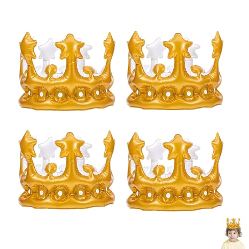 agogue 4 Stück Aufblasbare Krone, Aufblasbare Geburtstagskrone Goldene Geburtstagskrone für Menschen Feiern Geburtstage Karneval Und Karnevalskostüm Zubehör, Dekoration für Feste Und Feiern