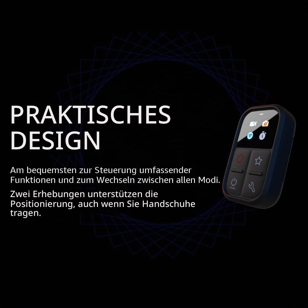 Andoer Drahtlose Smart-Fernbedienung, Ersatz für GoPro Hero 10/9/8/Max, LED, bunter Bildschirm, eingebauter Akku, 50 m Reichweite, mit Stick-Halterung, Handschlaufe, USB-Ladekabel