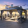 MELLCOM 12x16FT Hardtop Gazebo, Permanent Outdoor Aluminum Patio Gazebo with Aluminum Composite Double Roof for Patio Lawn and Garden, Curtains and Netting Included