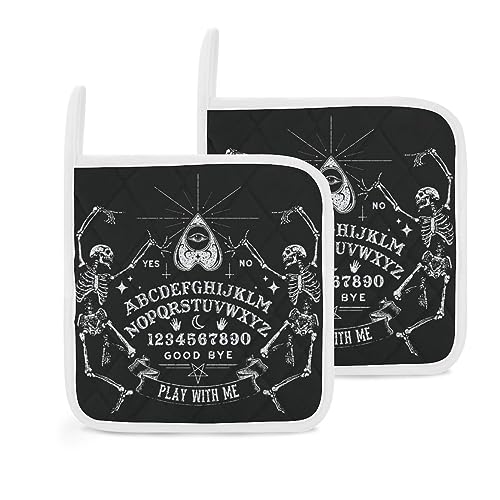 Black Gothic Skeleton Magic Witch Ouija Board Print Pot Holder Heat Resistant Potholder Trivet for Kitchen Cooking with Hanging Loop