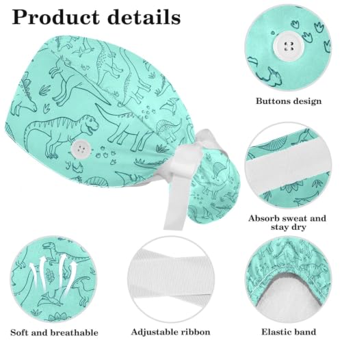 Image of Colored Butterflies Scrub Caps Women Ponytail, Adjustable Bouffant Surgical Caps with Button, Nurse Hats Long Hair