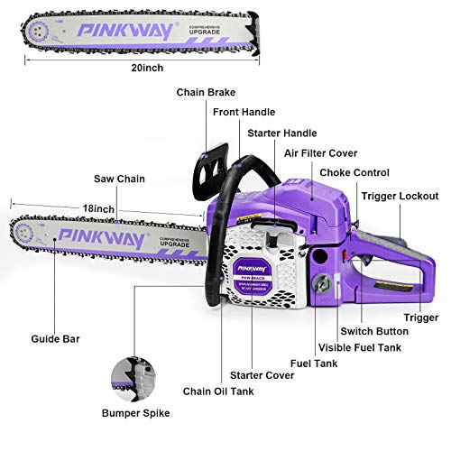 PINKWAY 2-Cycle 63CC Chainsaw Saw Gas Powered 20