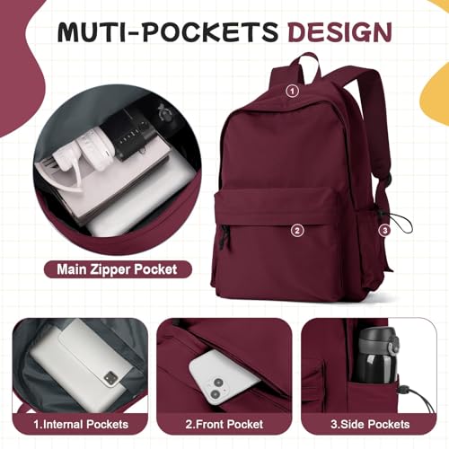 HYC00 Schulrucksack Damen, Causal Travel Schultaschen 14 Zoll Laptop Rucksack für Mädchen im Teenageralter Leichter Rucksack Wasserabweisend Bookbag College Boys Men Work Daypack,Rot