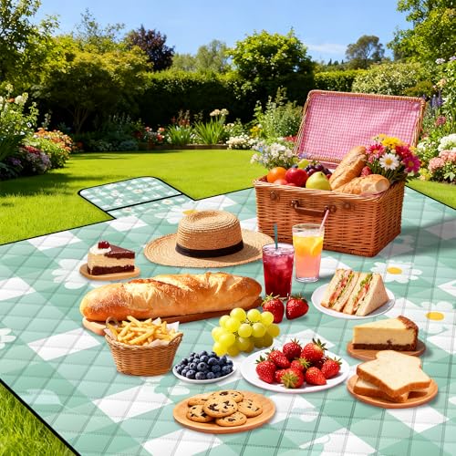 Extra Large Picnic Blanket Waterproof,80"x 80"Foldable Machine Washable Beach Blanket,Outdoor Blanket for 6-8 Adults,Suitable for Indoor Crawling,Park Beach,Camping,Hiking,Family Travel(Light green) - image 2