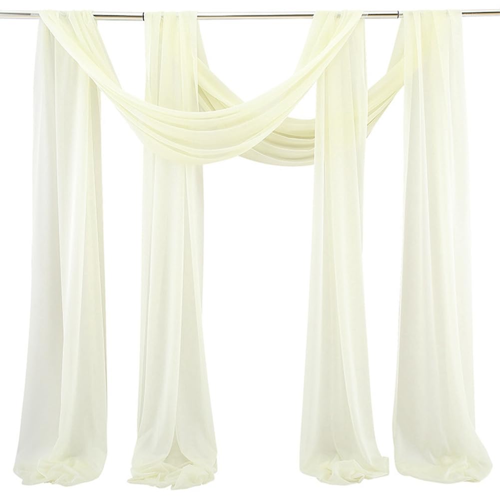 Lot de 2 rideaux de mariage - En tulle transparent - Décoration de fond pour photo - Cadeau de mariage - Décoration de fête - Beige - 75 x 600 cm