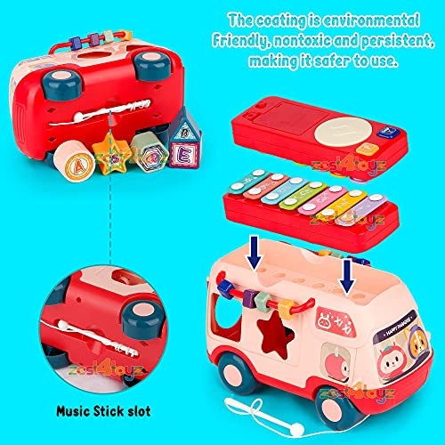Image of Zest 4 Toyz Musical Bus Toy for Kids Xylophone Piano Keyboard with Shape Sorter Blocks Musical Toy for Kids Activity Learning Educational Toys Musical Instrument for Toddlers Boys Girls 18 Months+