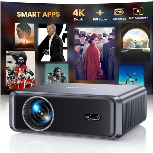Proiettore 4K [Compatibile con Netflix]1000ANSI Auto Focus/Keystone 4k smart tv Projector, WiFi6 Two-way Bluetooth5.3 Proiettore Portatile 1080p nativo con HDMI ARC/CEC Home Cinema/Esterno Nero