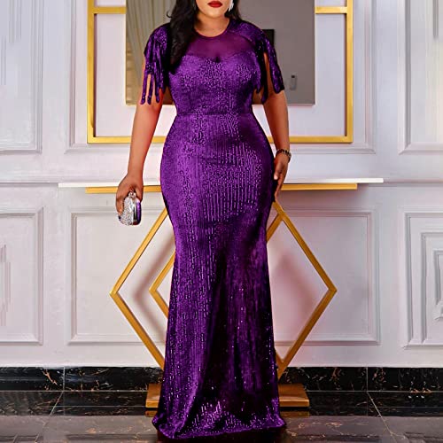 Image of Cololura Sexy Sequin Tassel Mesh Perspective Party Cocktail Bodycon Evening Club Maxi Dress