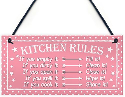 RED OCEAN Funny Kitchen Rules Polka Dot Funny Home Decorative Hanging Plaque Friendship Gift Wall Sign