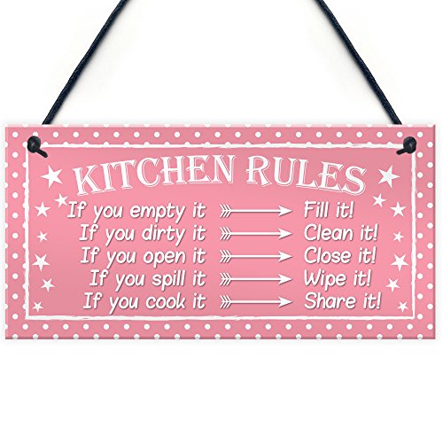 RED OCEAN Funny Kitchen Rules Polka Dot Funny Home Decorative Hanging Plaque Friendship Gift Wall Sign