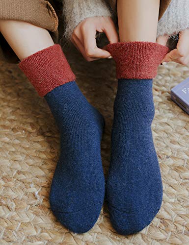Image of EBMORE 5 Pairs Women Merino Wool Boot Socks Warm Thermal Winter Thick Hiking Cozy Cabin Crew Comfy Socks for Ladies