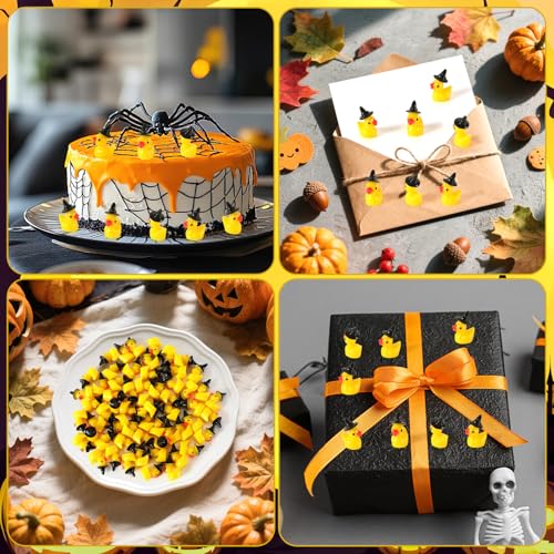 Image of JUNEBRUSHS 50 Pcs Halloween Mini Resin Duck, Tiny Witch Ducks Miniature Witch Hat Duck Figurine for Halloween Crafts Home Table Decorations