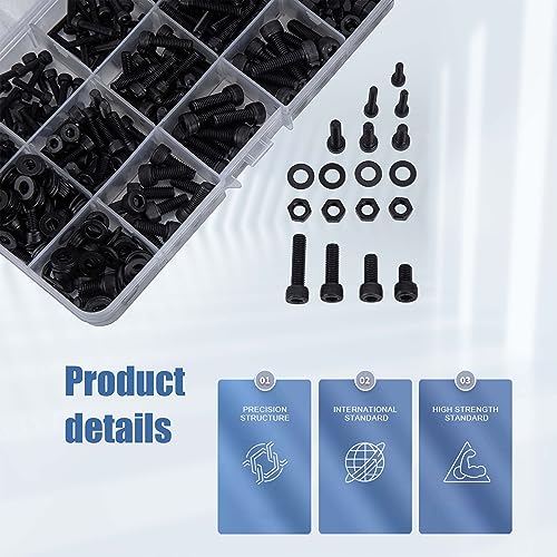 KOXXIAMOQ 600 Pcs M3 M4 M5 Nuts and Bolts Set, Hex Socket Head Cap Screws Bolts and Nuts and Washers Set - Image 3