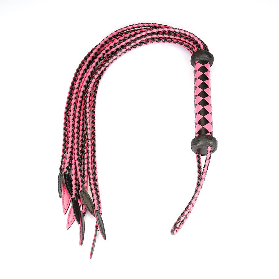 Tryolove Genuine Leather Nine-Tail Whip | Equestrian Training Whip for Horse Groundwork & Dressage | Collectible Leather Crop in Black/Gold, Black/Red & Solid Black