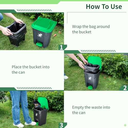 Image of Dog Poop Trash Can Outside, 20L Pet Waste Container with Removable Inner Waste Bin, 150 Waste Bags, Outdoor Pet Poop Trash Bin for Small /Large Dog Families