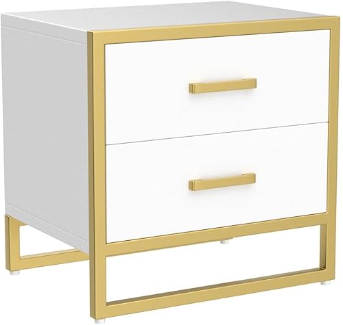Miniatura 4 de YITAHOME Mesita de noche con 2 cajones mesa auxiliar pequeña con almacenamiento mesita de noche moderna con marco de metal para espacios pequeños