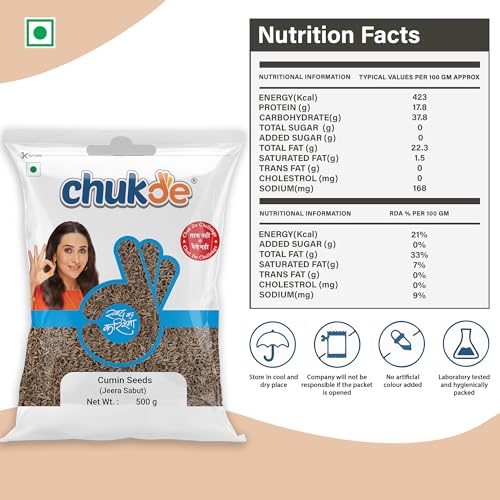 Image of Chukde - Jeera Sabut (17.63 OZ) - Cumin Seeds - Aromatic & Flavorful for Curry & Spice Mixes - Ideal for Spices, Cooking, & Health Benefits - Whole Spices - 500 Gm (Pack of 2)