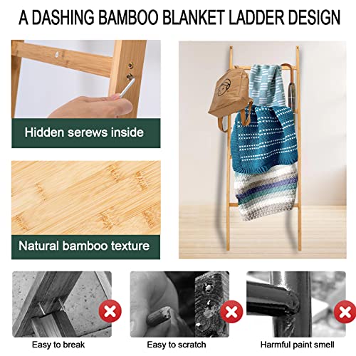 Cupike Bamboo Towel Ladder For Bathroom - Blanket Ladder Farmhouse For Living Room - Decorative Ladder - 6Ft #TOP3