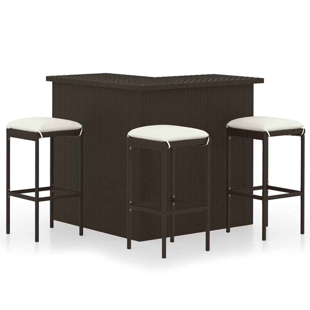 vidaXL Set de Bar para Jardín 4 Piezas y Cojines Asiento Silla Mesa Patio Terraza Barra Bistró Muebles Mobiliario Ratán Sintético Marrón