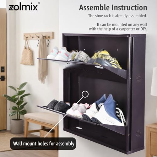 Image of ZOLMIX 2 Shelves Shoe Rack for Home with Door & Cover, Mild Steel Shoe Stand with Shoe Cabinet, Shoe Organizer Rack,Slippers,Shoe &Chappal Storage, Wall Mounted & Shoe Stand (Brown)