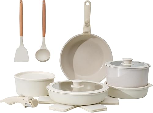 Juego de ollas y sartenes antiadherentes con mango desmontable, utensilios de cocina antiadherentes, ollas y sartenes de cocina de granito, juego de