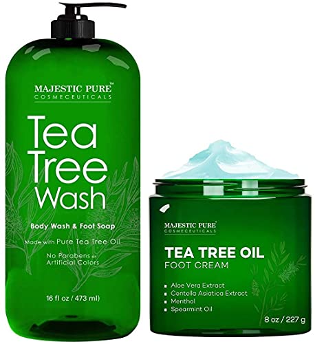 Majestic Pure Tea Tree Body Wash and Tea Tree Athletes Foot Cream Bundle