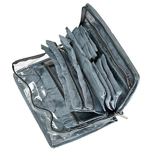 Image of Kuber Industries PVC Laminated Jewellery Organizer|Jewellery Storage Pouch With 13 Transparent Pouches For Home & Traveling (Gray)