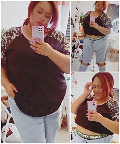 Image of CARCOS Plus Size Tops for Women Short Sleeve Raglan Striped Tee Color Block Crewneck /V Neck Tunic Loose Fit Summer XL-5XL