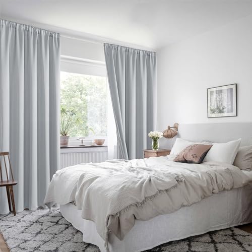 XWZO 100% Blackout Curtains 63 Inches Long with Tiebacks- Rod Pocket Heat and Full Light Blocking, Thermal Insulated Window Panels for Bedroom/Nursery, Light Grey, W60 x L63, Set of 2 Draperies - Image 6