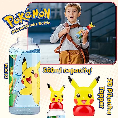 Pokemon Water Bottle with 3D Pikachu Lid, 560ml Kids Travel Drinks Bottle, Multi, 560 ml - Image 3