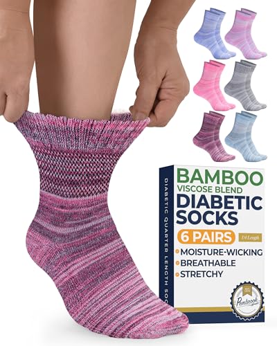 Image of Pembrook Bamboo Viscose Diabetic Socks for Women & Men - 6 Pairs Ankle Socks for Swollen Feet | Neuropathy Socks