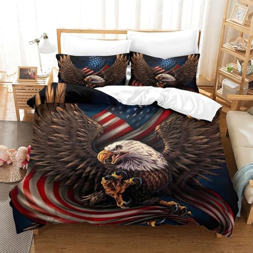 Housse de couette super douce microfibre respirante aigle drapeau 3D - 3