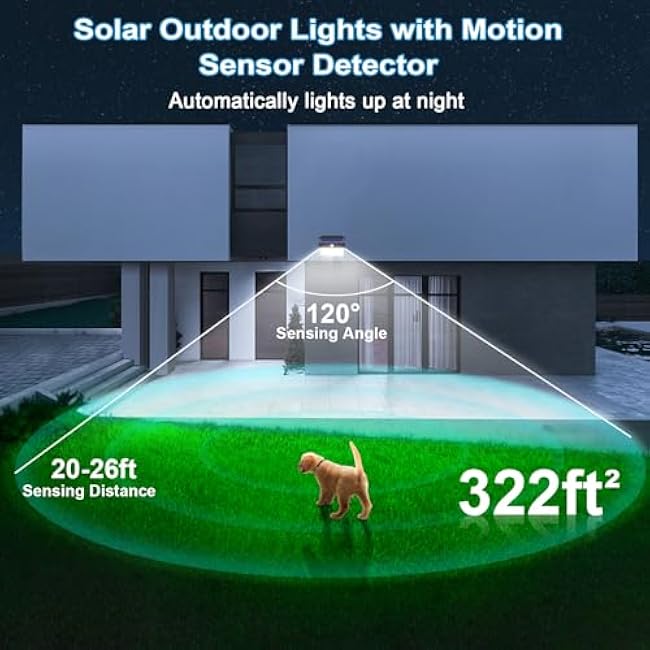 Solar Lights Outdoor 150 LED, 10 Pack Motion Sensor Lights With 3 Lighting Modes, IP65 Waterproof Fence Lights, Security Lights for House