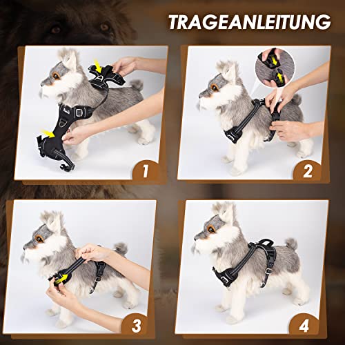 Eyein Hundegeschirr für Große Hunde, Anti Zug Brustgeschirr mit 2 Leinenclips und leicht zu bedienendem Griff, Verstellbare und reflektierende Gepolstert Geschirr für tägliches Training (Schwarz, L)