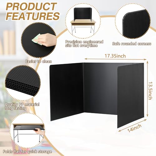 24 Plastic Privacy Folders for Students, Classroom Partitions, 45.35 x 13.5'' (Black)