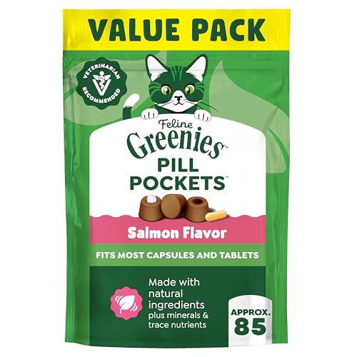 Greenies Feline Pill Pockets for Cats Natural Soft Cat Treats Salmon Flavor 3 oz. Pouch (85 Treats)