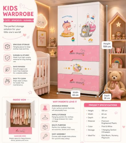 Image of HIWARE Premium Modular Wardrobe for Bedroom, Kids Room and Home | Spacious Clothes Storage Cabinet with Drawers and Shelves | Modern Stylish Design, Heavy Duty, Multiuse Organizer- SJ6514-SWEET Heart