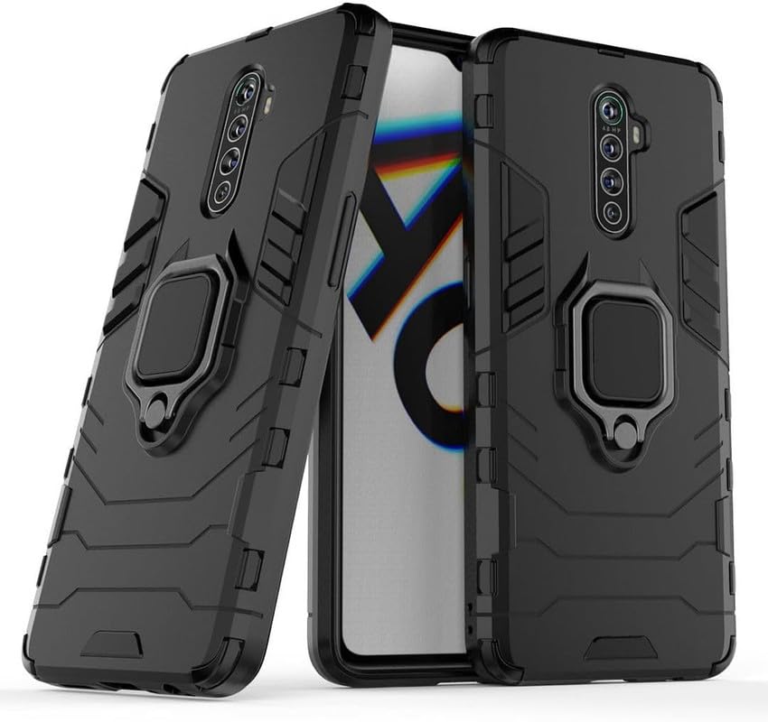 Image of MoreFit Shockproof Soft TPU and Hard PC Back Cover Case with Ring Holder for Realme X2 Pro - Black