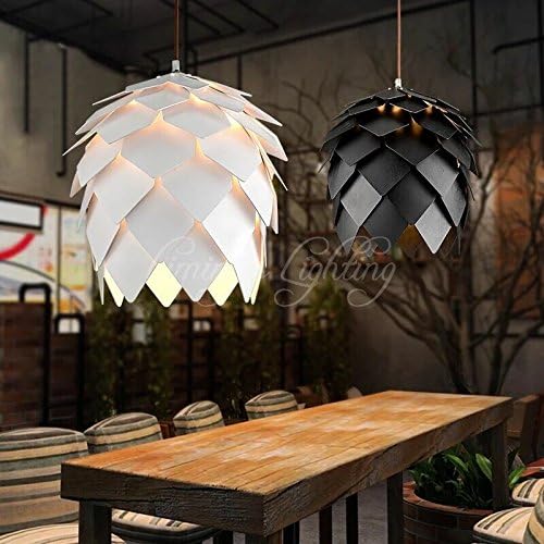 Modern Style Pendant Light Fixture Hand Craft Wood Wooden Pine Cone Shape Ceiling Pendant lamp Lighting - 15.74 Inch (White)