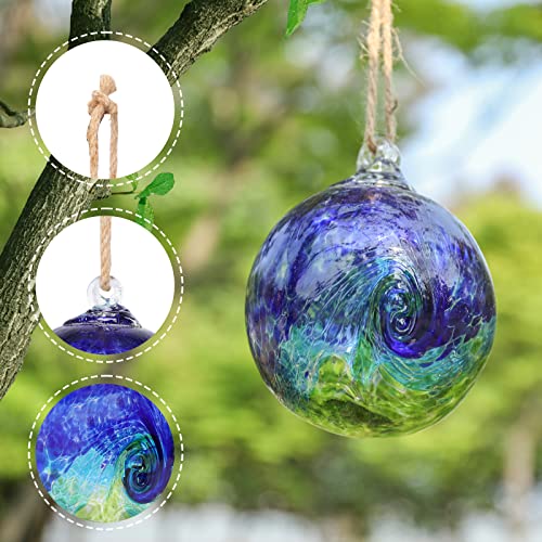Vcuteka Hanging Garden Gazing Ball, Hand-Blown Glass Witch Ball For Outdoor Garden Décor, 6" Colorful Swirl #TOP4