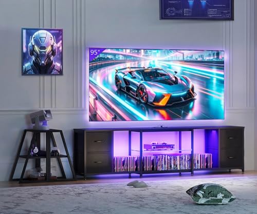 Casaottima TV Stand for 65-85 Inch TVs, Large Entertainment Center with LED Lights & Power Outlet,...