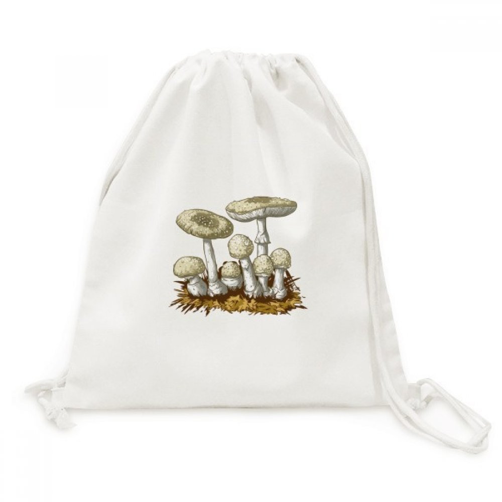 Sac à dos en toile blanc imprimé champignon avec fermeture cordon robuste - 5
