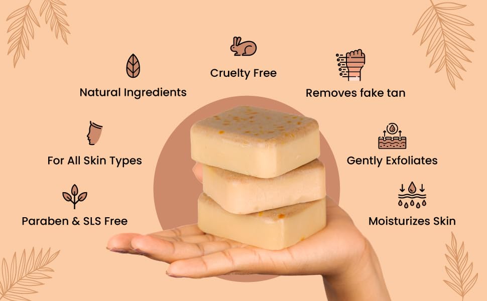 Image of Ghar Magic Soap Tan Removal Pack Of 3 | Chandan & Kesar Bath Soap | Handmade Soaps For Glowing | De-tan Remover Skin Brightening For Men & Women (100g (Pack Of 3))